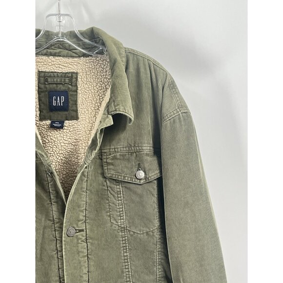 Vintage Y2K Mens GAP Corduroy Shearling Bomber Jacket Sz XXL Olive Green Preppy - Picture 2 of 7